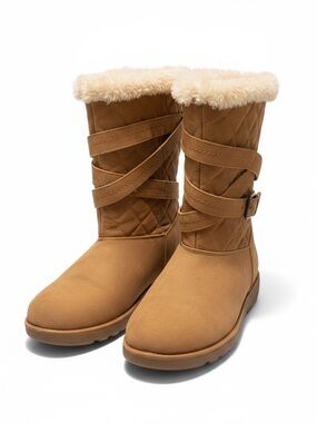 Women's Faux Fur-Trim Quilted Mid-Calf Winter Boots - Tan